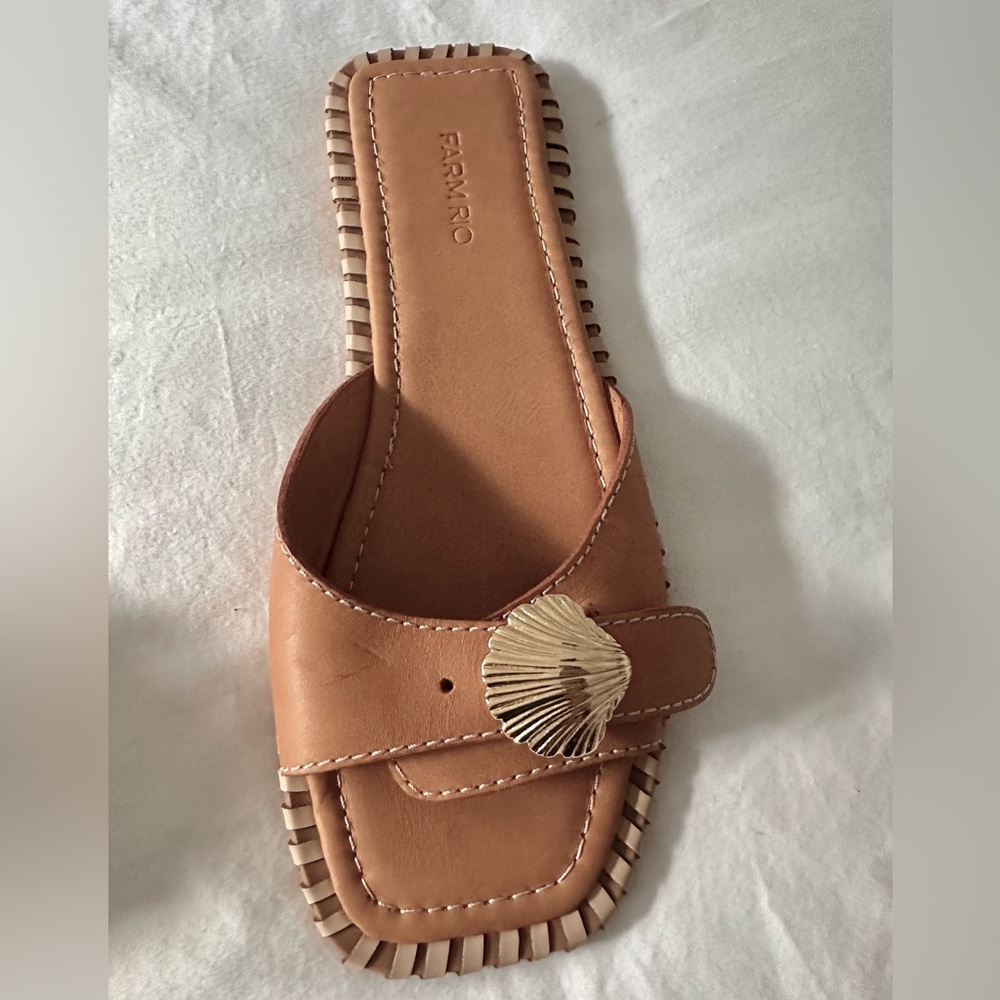 FARM Rio Tan Slide Sandals with Gold Shell Accent - Picture 3 of 6